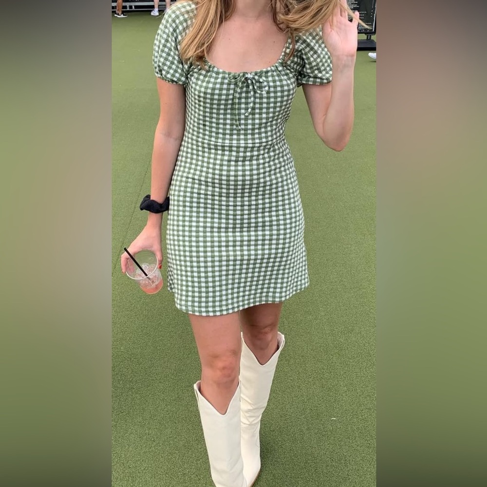 Madewell Green and White Gingham Dress (Fits Between XS-S)
